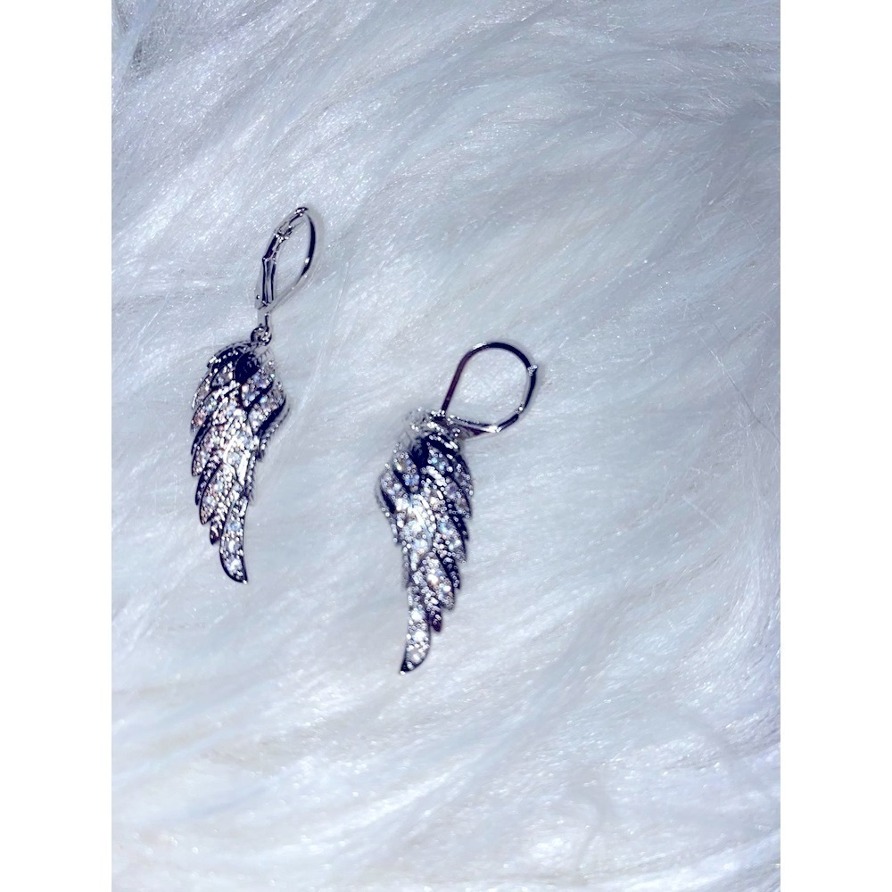 Elegant winged, hoop,‎ earrings silver plated with sparkling Zircon